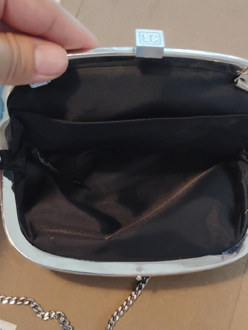 Liz Claiborne Black Evening Clutch with Silver Chain - Picture 3 of 4